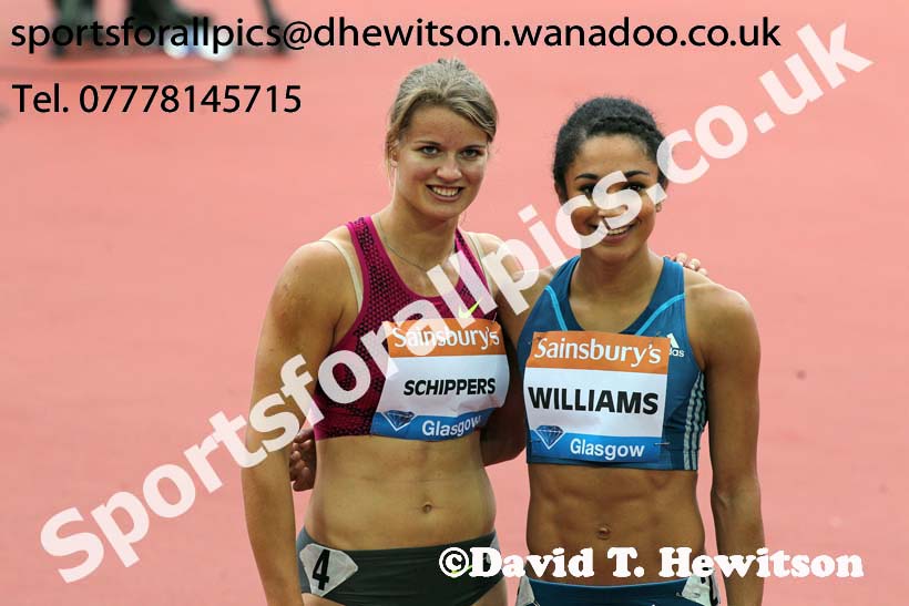 Dafne Scrippers won the 200 metres  with Jodie Williams (right) Glasgow Diamond League. Photo: David T. Hewitson/Sports for All Pics